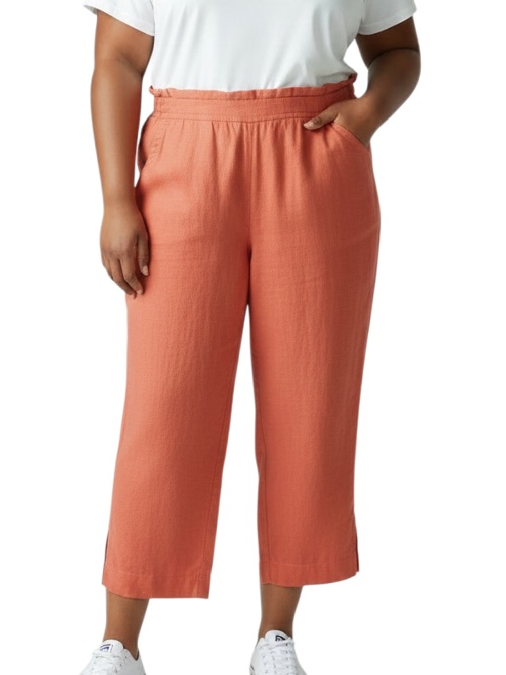 Penningtons Cropped Linen Blend Wide Leg Pants Coral